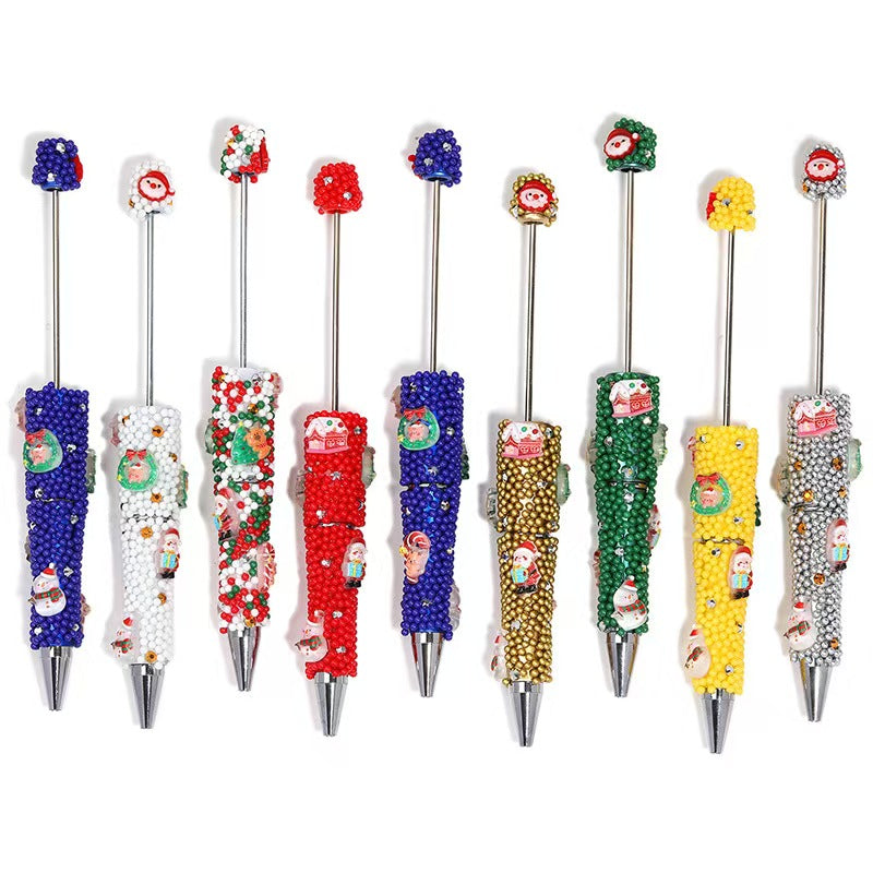 Halloween-Themed Full-Drill Beaded Pen Set, Beaded Ballpoint Pen with Pumpkin & Little Ghost Designs, Live Broadcast Cute Bead Pen Set