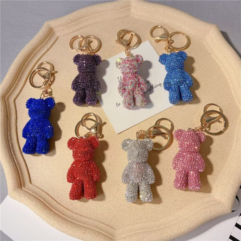 #Full Diamond Bearbrick Car Keychain, Diamond-Studded Bear Bag Charm