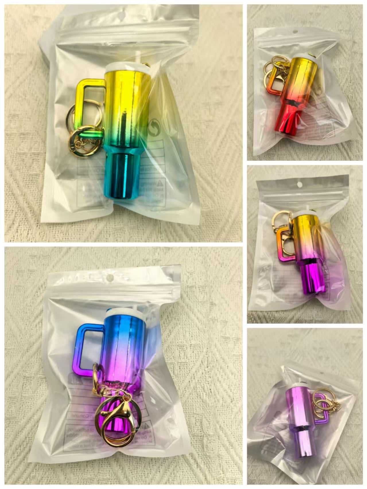 # Gradient Color-Detachable Mini Stanley Keychain: Backpack Pendant Key Ring Accessory