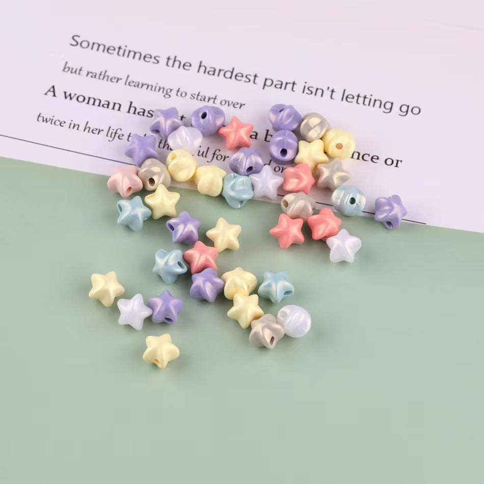 #Mixed-Color Cream Star & Heart Acrylic Loose Beads, DIY Handmade Straight-Hole Beads for Hair Accessories & Jewelry