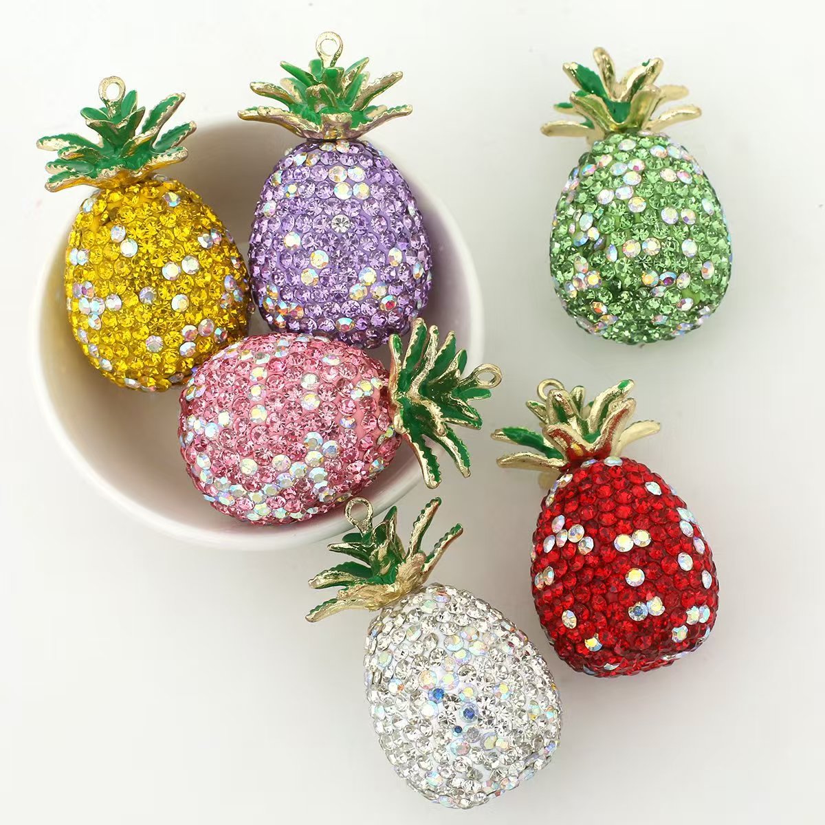 #Bling Diamond-Inlaid Pineapple Keychain | Soft Clay DIY Charm