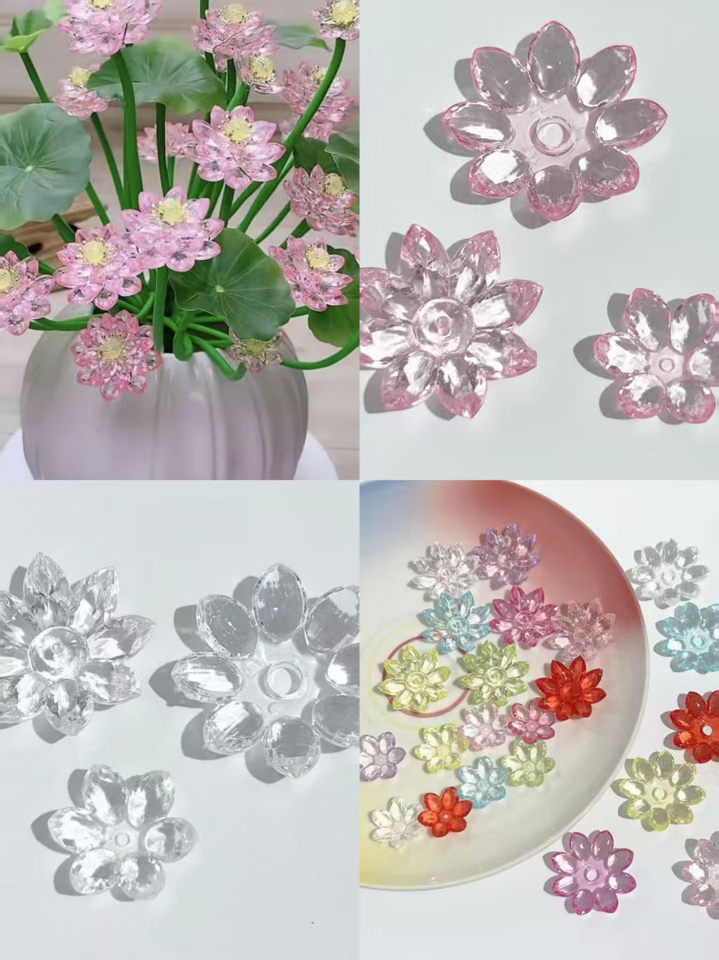 #New Style Crystal Three-Layer Lotus Petal Transparent Colorful DIY Craft Ornament Ancient-Style Jewelry Accessories