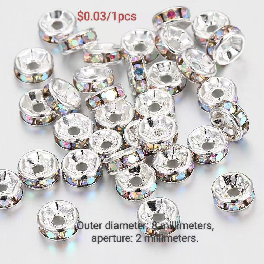 Beaded Rhinestone Spacer Beads, 8-10mm Round Diamond-Inlaid Spacer Bead Pieces,