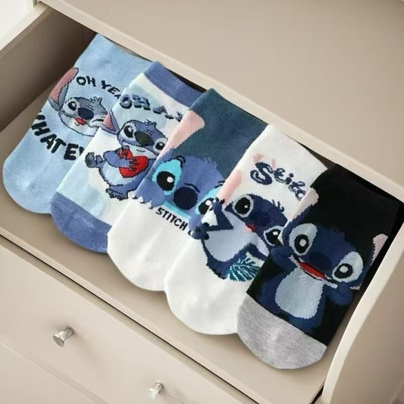 #Disney Stitch 5-Style Cute Ankle Socks - Unisex Design for Couples & the Whole Family, New Arrival