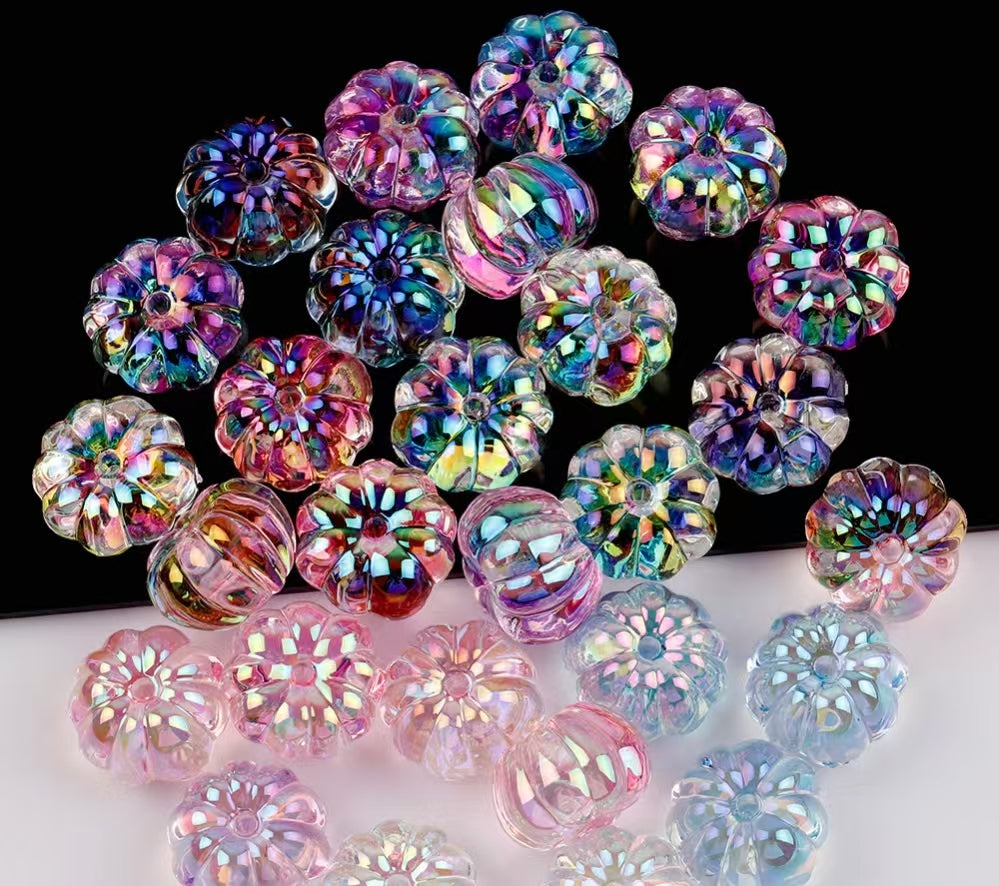 Multi-Size Iridescent Transparent Pumpkin Lantern Beads & Rose Beads