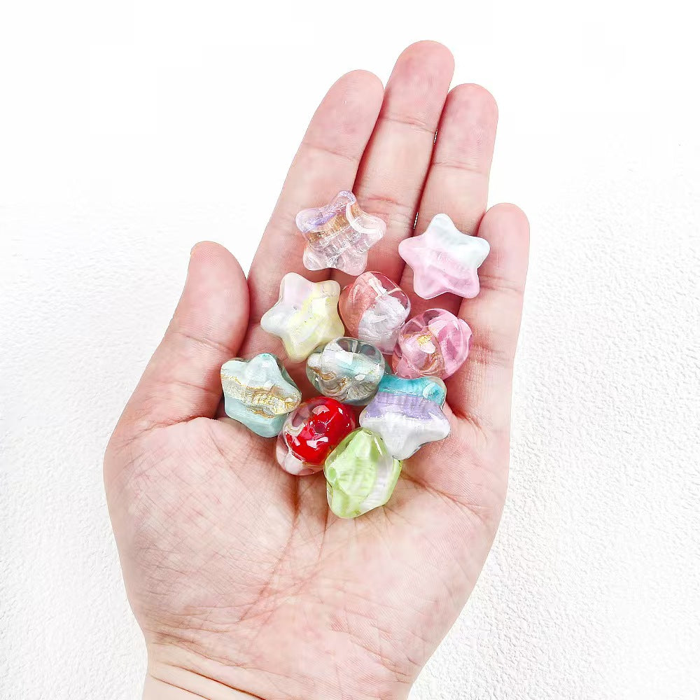 #Acrylic Drip Oil Gradient Chubby Five-Point Star Beads DIY Handmade Loose Beads