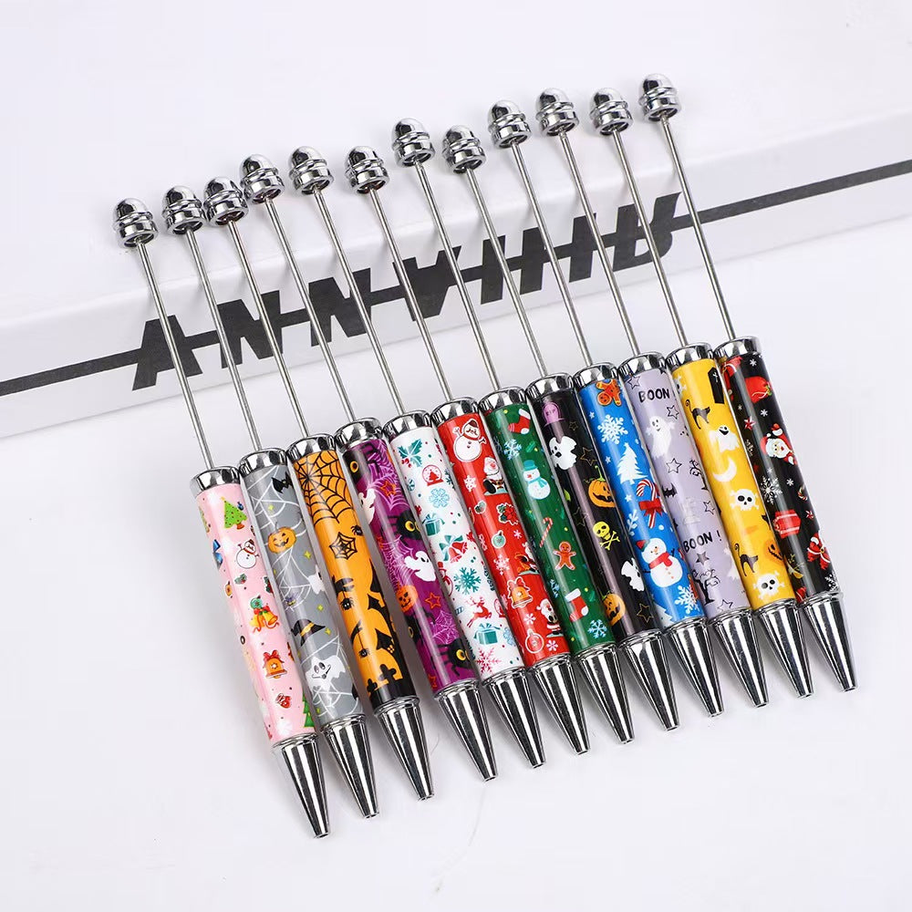 New DIY Printed Bead Stringing Pen - Creative Christmas & Halloween Labubu Ballpoint Pen, Educational Beading Cute Bead Gift