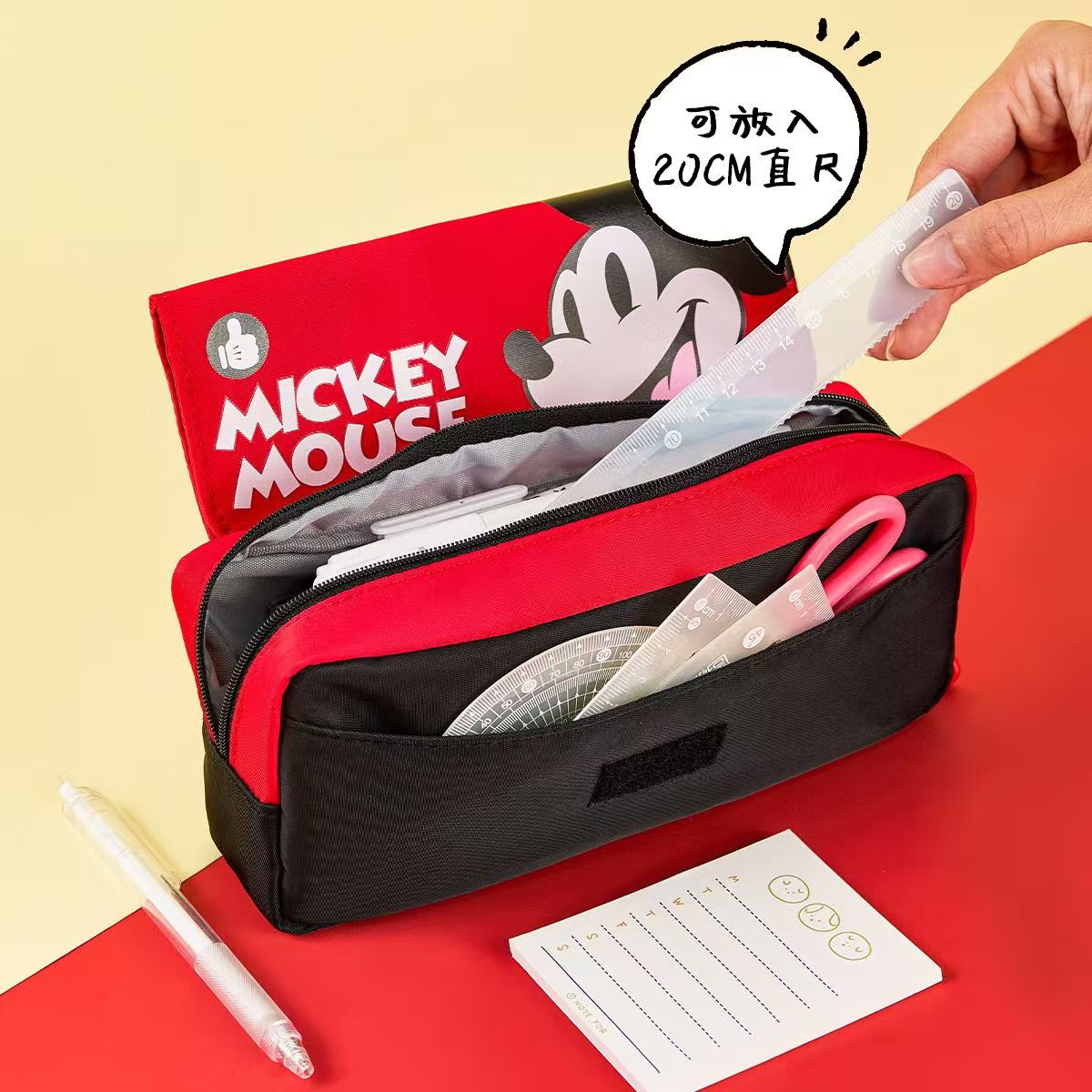 #Disney Cartoon Pencil Case for Primary School Students, Large-Capacity Double-Layer Flip-Top Handheld Pencil Pouch, Lotso Strawberry Bear & Stitch Kids Stationery Bag