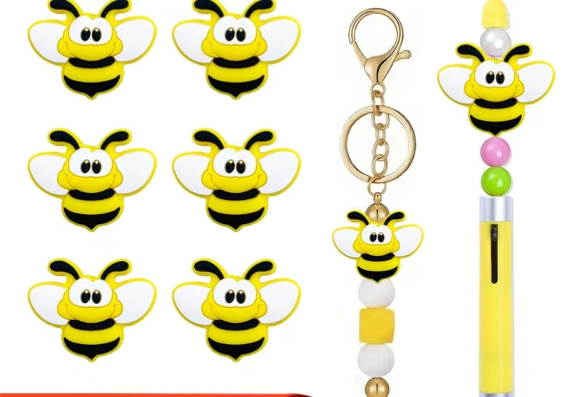 #Bee Silicone Beads, Cartoon Trendy Toy Silicone Loose Beads, DIY Silicone Beads for Keychain Accessories
