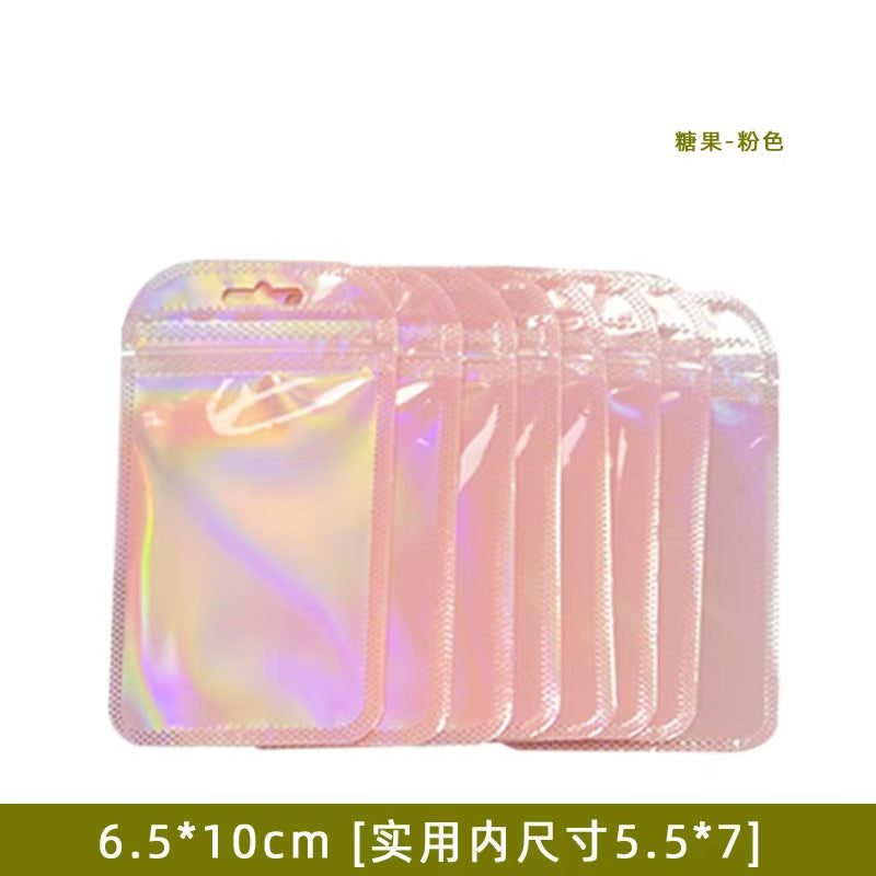 #Cute Gradient Color Ziplock Bags - Laser Holographic Seal Bags for Card Packaging,