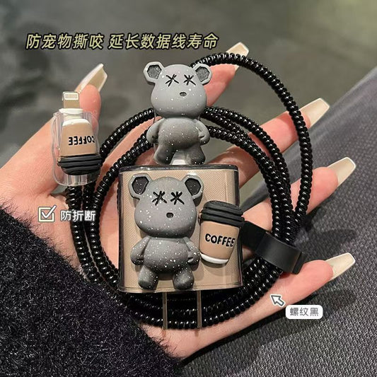 #Coffee-colored Violent Bear Data Cable Protector for Apple, Compatible with iPhone 16 Pro/15/14, 20W Fast Charging & Anti-Break Design.