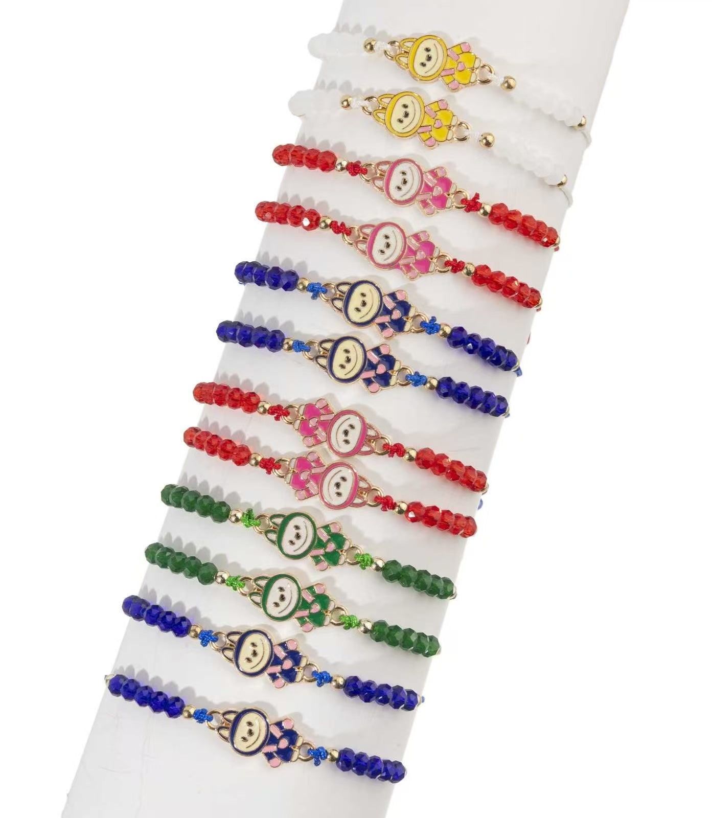 #New Arrival Fashion Crystal Beaded Cute Cartoon Labubu Bunny Knitted 12-Piece Bracelet Set for Women