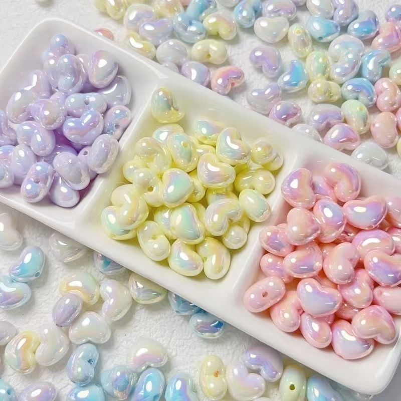 #Cream-Colored Chubby Little Heart Straight-Hole Acrylic Beads: DIY Phone Chain, Bracelet & Necklace Materials, Jewelry Accessories
