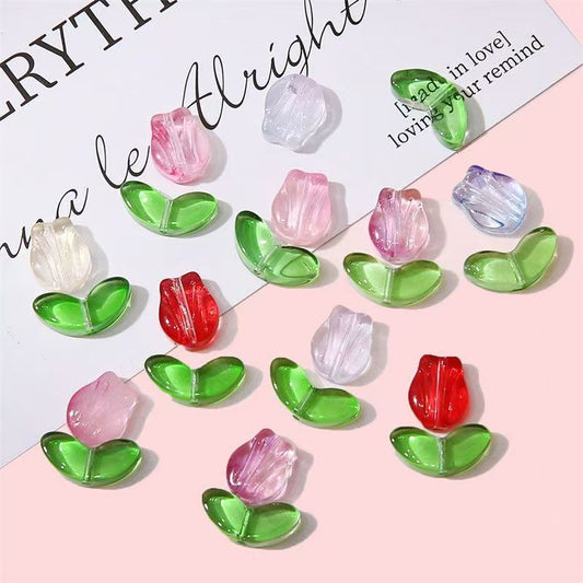 #Colored flower Beads: Flower & Leaf Through-Hole Glass Beads for DIY Earrings, Jewelry Accessories, Bracelets, Pendants & Charms