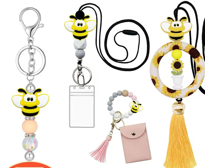 #Bee Silicone Beads, Cartoon Trendy Toy Silicone Loose Beads, DIY Silicone Beads for Keychain Accessories