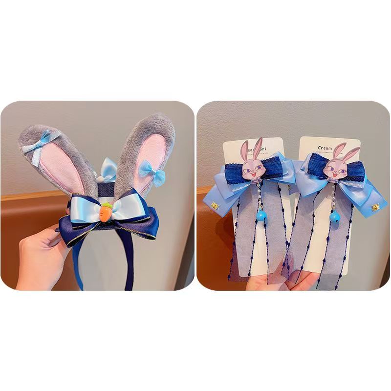 #Bunny Police Officer Kids' Cartoon Hair Clips, Girls' Sweet Hair Accessories, Judy Rabbit Cosplay Hair Pins
