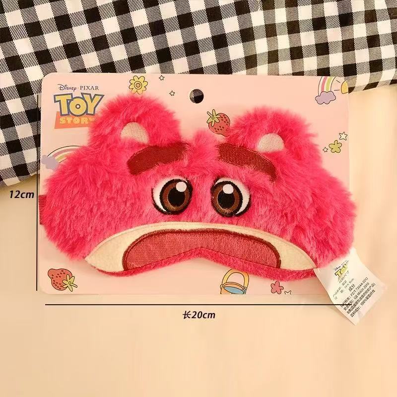 #Cute Disney Lotso Strawberry Bear Eye Mask for Students, Cartoon Plush Sleep Mask, Light Blocking for Naptime & Night Sleep, Relieves Fatigue