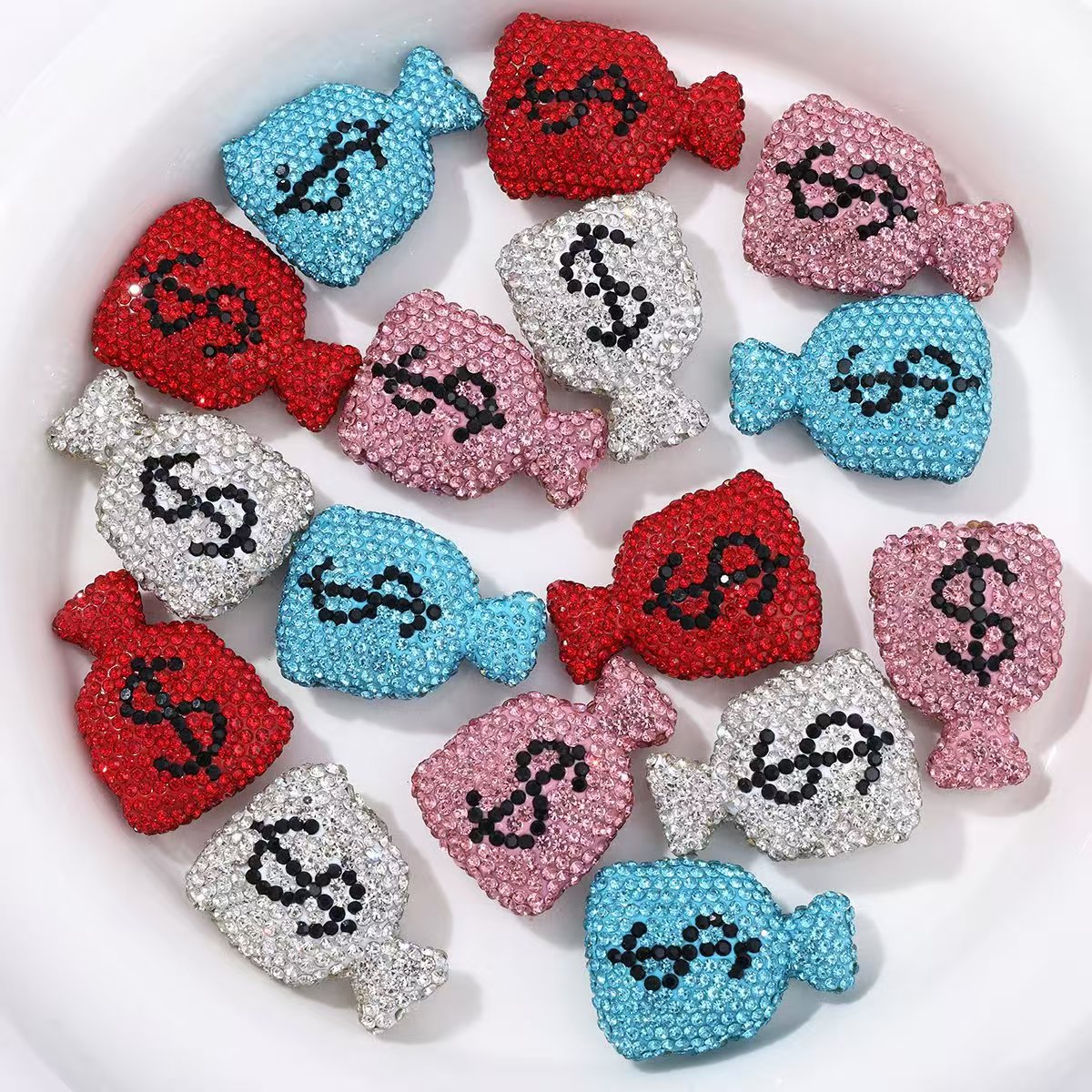 #New Full-Rhinestone Ceramic Clay Money Bag: DIY 3D Beading Pendant