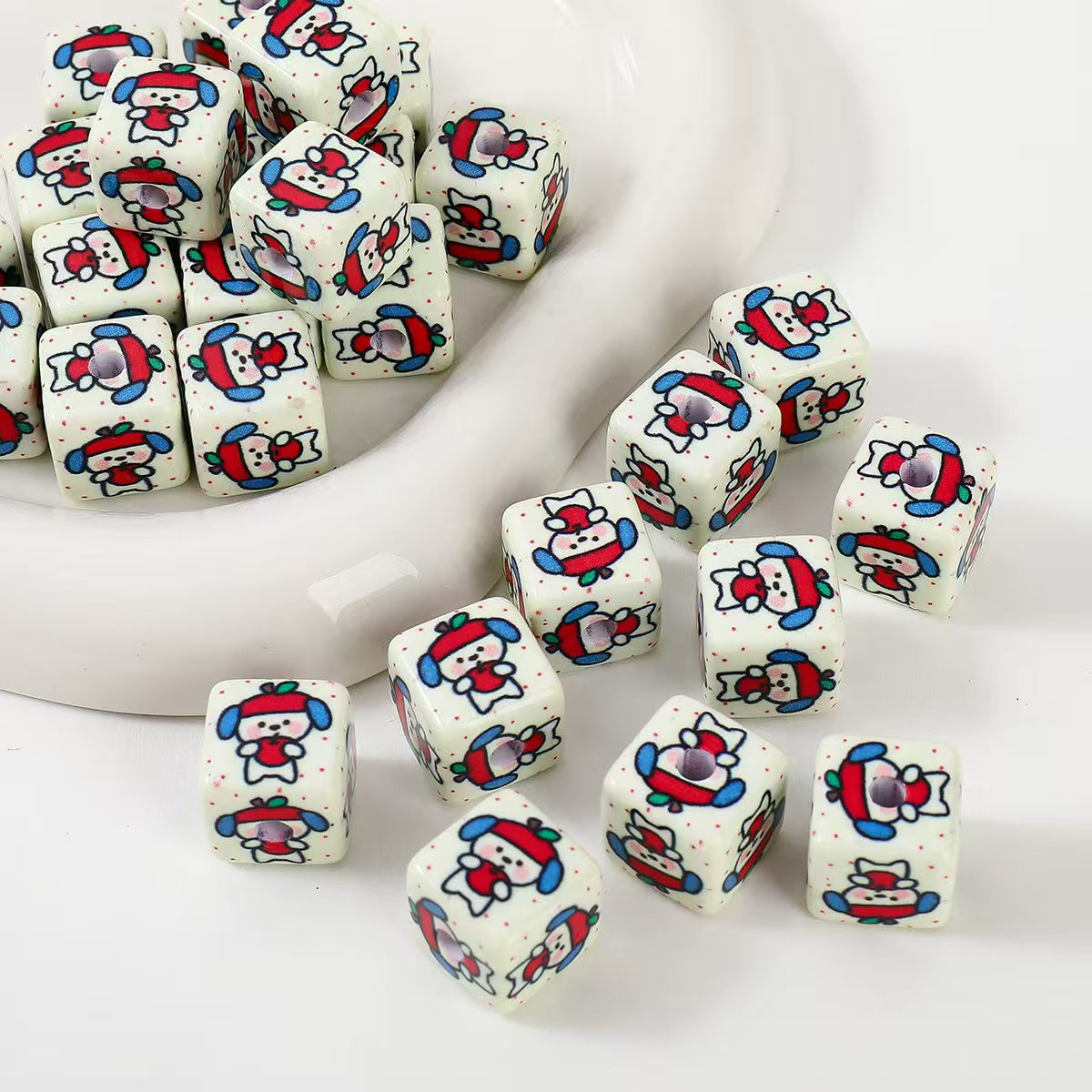 #14mm Acrylic Cartoon Apple Puppy Pattern Square Loose Beads: DIY Handmade Jewelry Beading Accessories