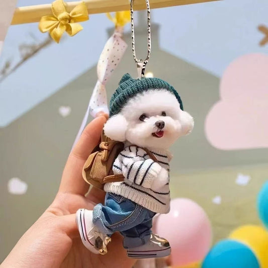 #New Arrival Creative Puppy Figure Backpack Charm, Acrylic Flat Car Ornament, Cute Teddy Dog Keychain Pendant
