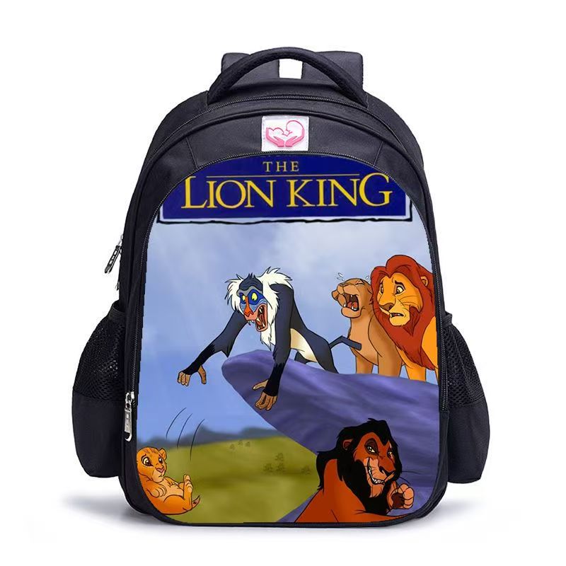#Lion King Student Backpack, Black Cartoon Shoulder Bag for Boys and Girls, Customizable Single Piece