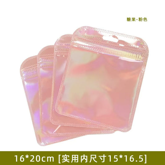 #Cute Gradient Color Ziplock Bags - Laser Holographic Seal Bags for Card Packaging,