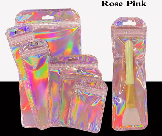 #7×18cm Cute Pink Gradient Color Ziplock Bags - Laser Holographic Seal Bags for Card Packaging, Gift Wrapping & Packing / Adorable Plastic Sealable Bag