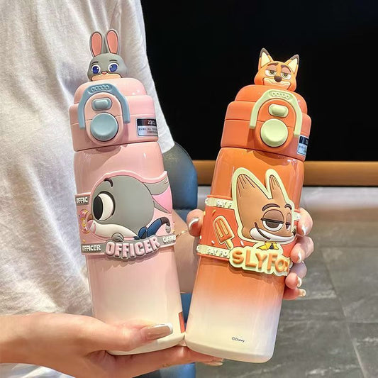 #Disney Insulated Cup, Nick & Judy Dual-use Design, High Aesthetic Straw Cup for Girls, Special Cup for Judy Kids at School