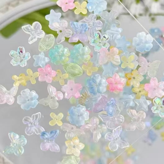 Dreamy flower, butterfly, star, and (colored glaze crystal) mixed loose beads - DIY materials for bracelet, necklace and jewelry accessories