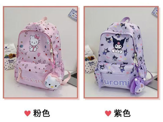 #Girls' My Melody & Kuromi School Bag with Pendant & Coin Purse, Cute Large-Capacity Backpack for Kids & Primary Students, Perfect for Outings