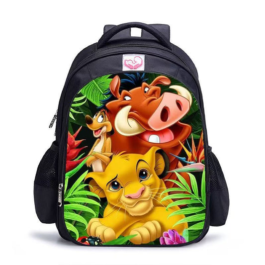 #Lion King Student Backpack, Black Cartoon Shoulder Bag for Boys and Girls, Customizable Single Piece