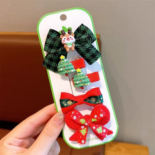 #Trendy Christmas Hair Clips Set - Festive Santa Snowman Tree Bows