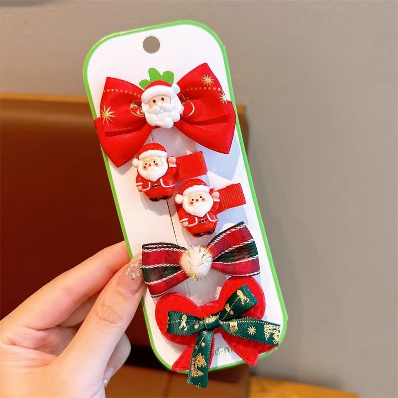 #Trendy Christmas Hair Clips Set - Festive Santa Snowman Tree Bows