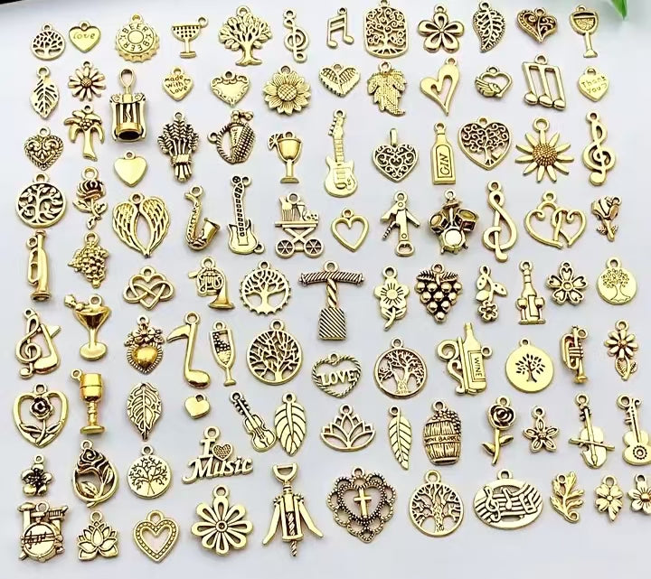 #Antique Gold Alloy Sunflower & Tree of Life Pendants - Mixed DIY Bracelet/Necklace Supplies