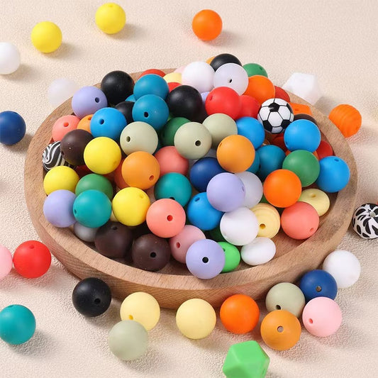 #15mm Silicone Teething Beads: Bite-Resistant, In-Stock for DIY Pacifier Chain (Wholesale)