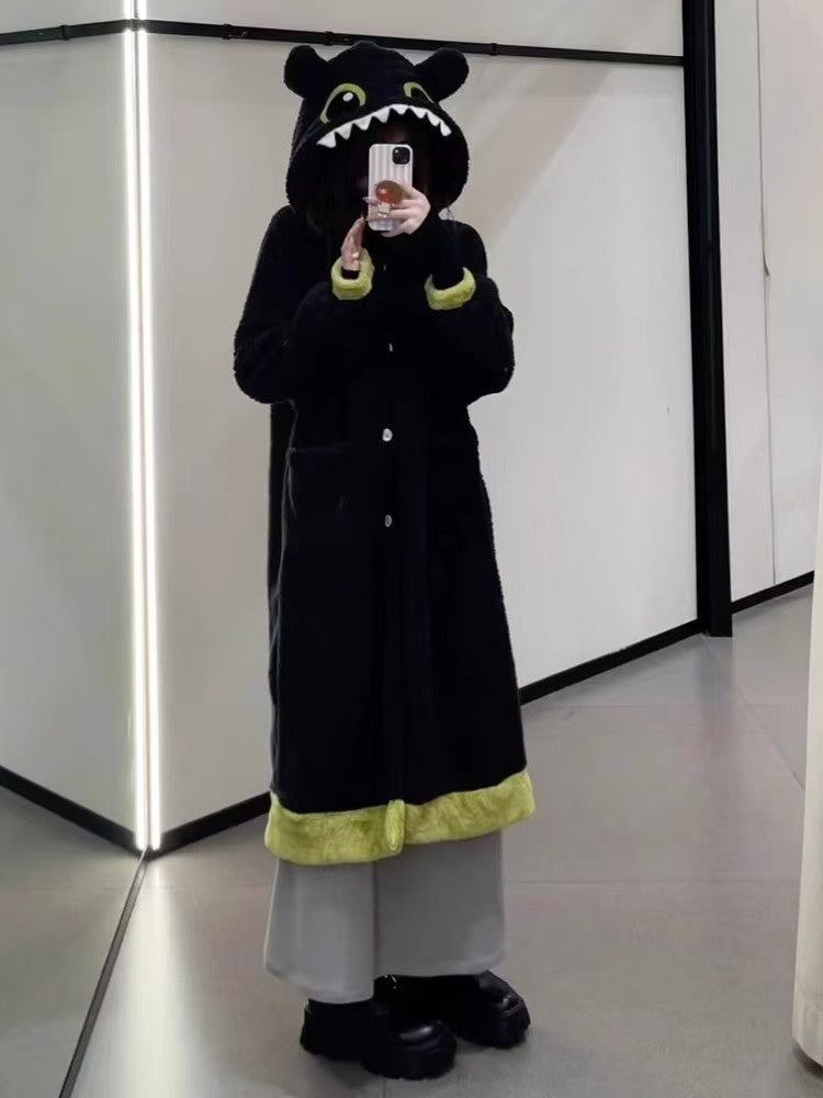#Toothless Hooded Robe Long Flannel Coral Fleece Pajamas for Winter