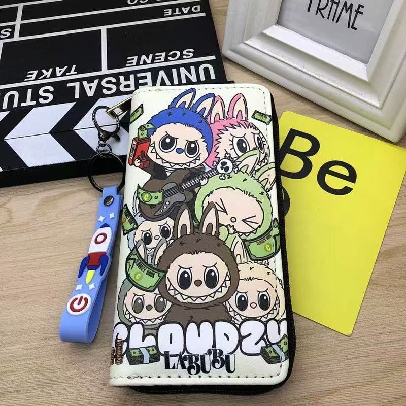 #Labubu Peripheral Long Wallet for Students, Cartoon Hand Rope,