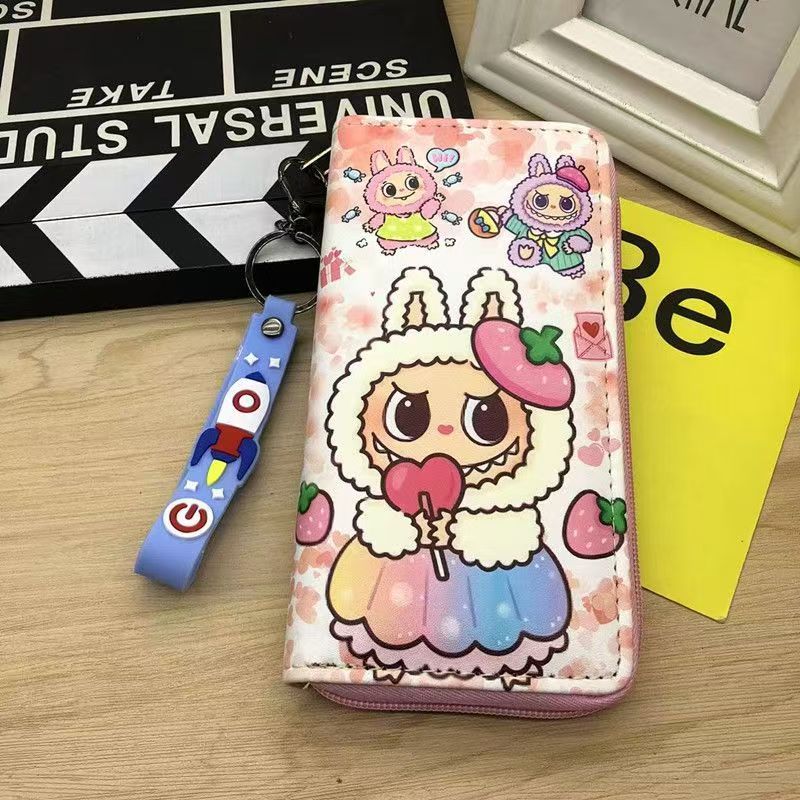 #Labubu Peripheral Long Wallet for Students, Cartoon Hand Rope,
