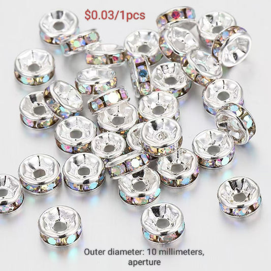 Beaded Rhinestone Spacer Beads, 8-10mm Round Diamond-Inlaid Spacer Bead Pieces,
