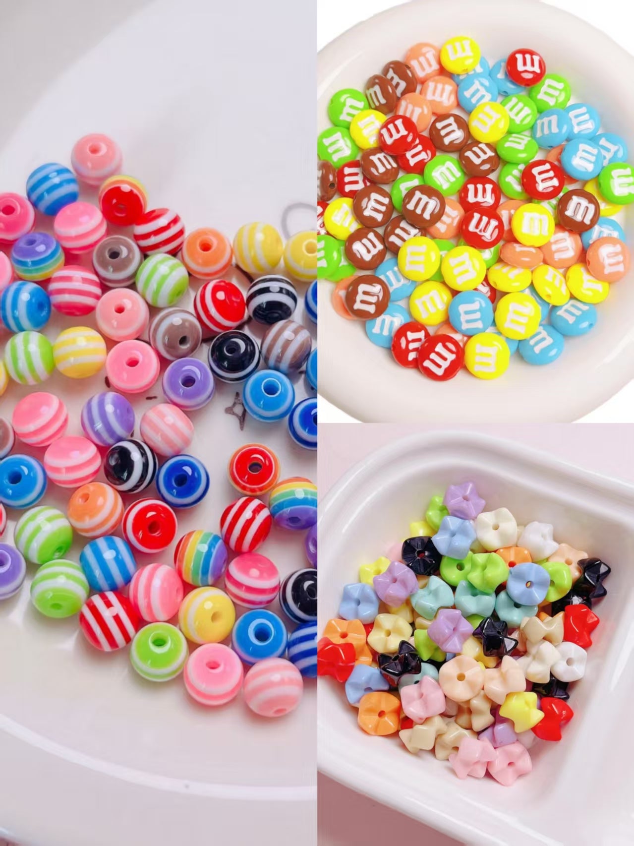 #Resin Candy Color Rainbow Striped Round Beads Mixed Color Handmade String Beads