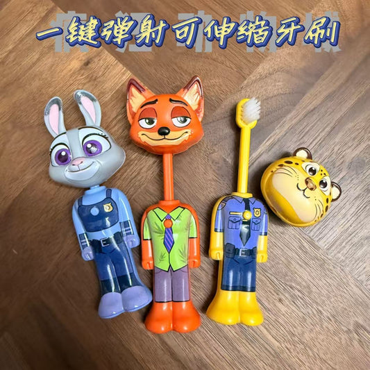 #Viral Zootopia Anime Nick & Judy Transforming Soft Bristle Toothbrush, Fine Bristle Baby Toothbrush, Retractable for Washing
