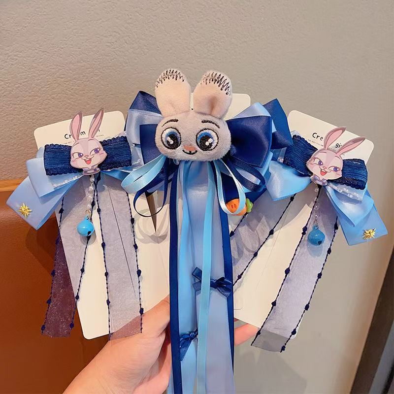 #Bunny Police Officer Kids' Cartoon Hair Clips, Girls' Sweet Hair Accessories, Judy Rabbit Cosplay Hair Pins