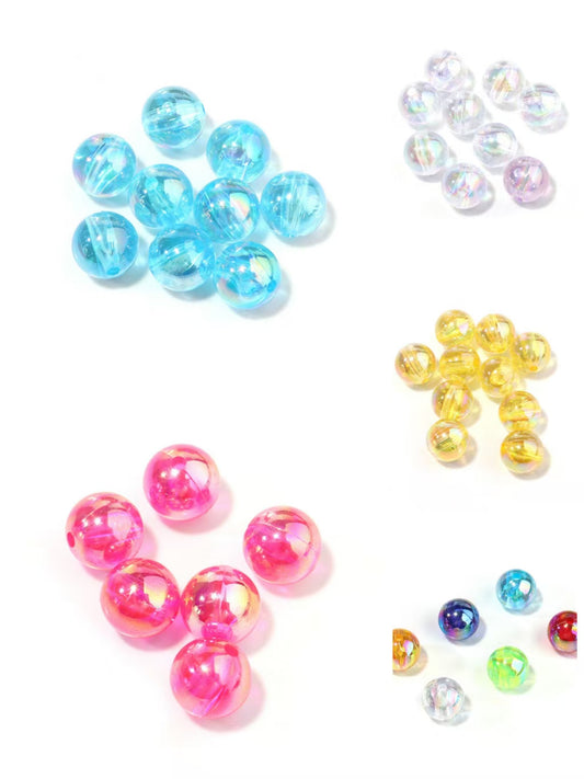 #6/8/10mm Acrylic Iridescent Round Beads AB Color Straight Hole Mixed Color Transparent Colored Loose Beads Wholesale