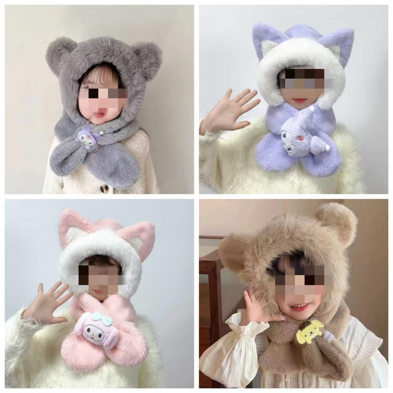 #Winter Children's Hat and Scarf Set: Thickened, Fleece-Lined, Warm, Cartoon Design