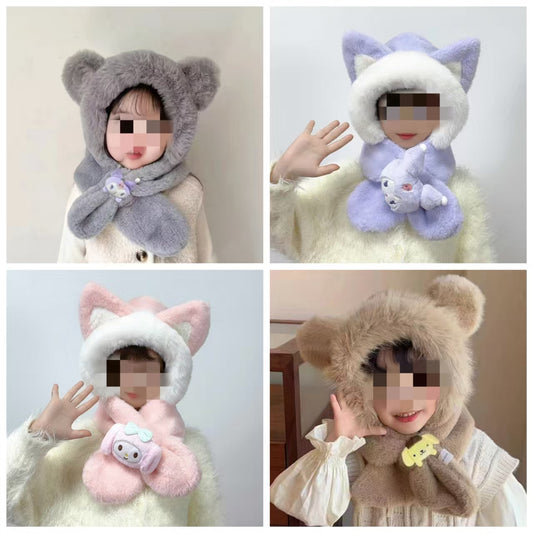 #Winter Children's Hat and Scarf Set: Thickened, Fleece-Lined, Warm, Cartoon Design
