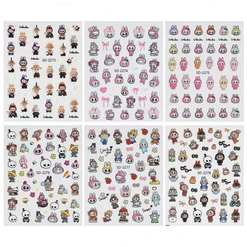 Bubu &  stitchTrendy Toy Nail Stickers, Cute 5D Embossed 3D Decal Stickers for Water Bottles, Pen Holders, Cameras and CCDs