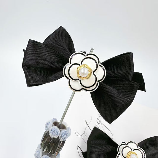 #Fabric Bowknot Chanel-Style Black & White Straight-Hole Accessories for Creative Beaded Pen DIY Materials