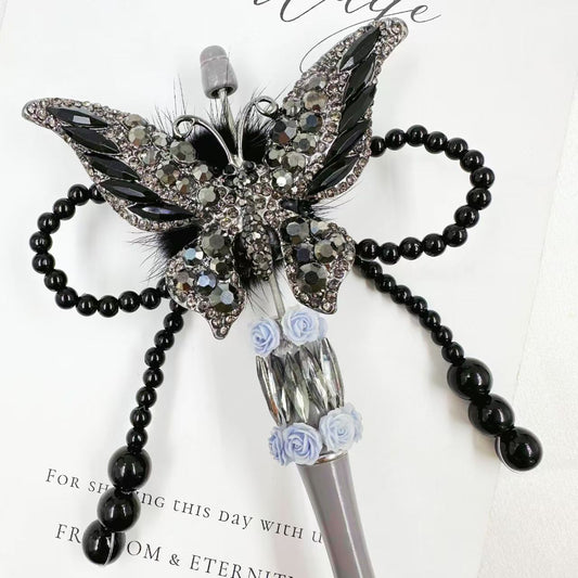 Wholesale Materials for Style Black Butterfly Phone Chain Accessories &amp; Heavy-Duty Straight-Hole Beaded Pen