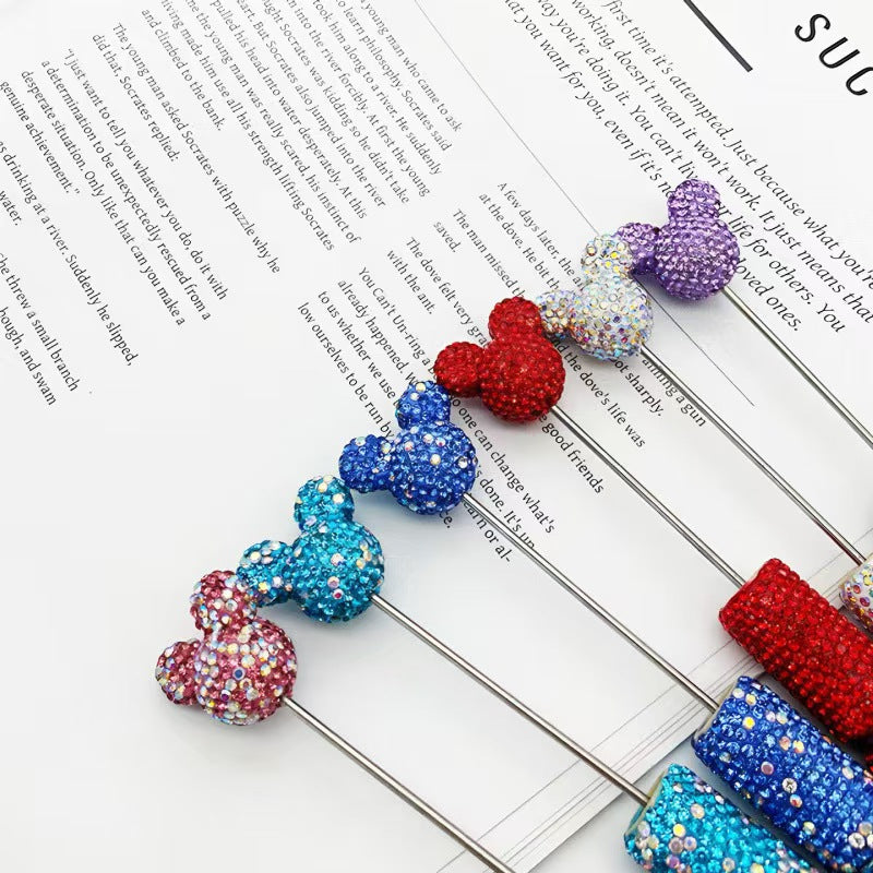 #Mickey Head Full-Drill Beaded Pen: DIY Beaded Cute Bead Pen Hand-Inlaid Drill Heavy-Duty Ballpoint Pen Student Stationery Gift