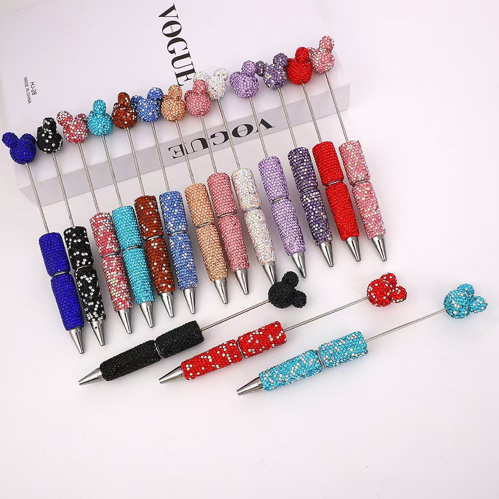 #Mickey Head Full-Drill Beaded Pen: DIY Beaded Cute Bead Pen Hand-Inlaid Drill Heavy-Duty Ballpoint Pen Student Stationery Gift